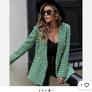 ZARA Green Houndstooth Double-Breasted Women's Jacket